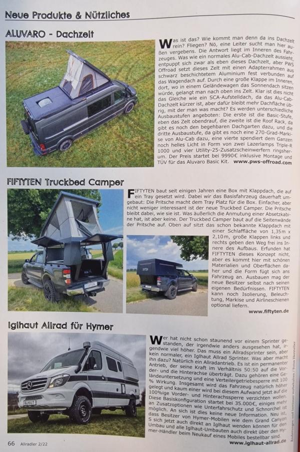 ALUVARO - Das Dachzelt mit dem Durchstieg im Allradler Ausgabe 02-2022