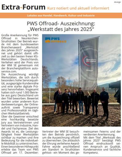 Auszeichnung Werkstatt des Jahres